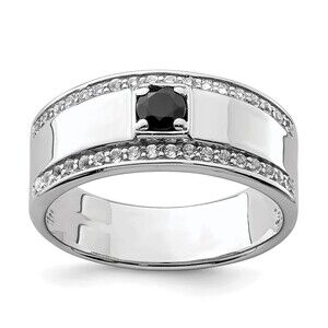 925 Sterling Silver Genuine Fine Jewelry Men's  Onyx & White Topaz Ring